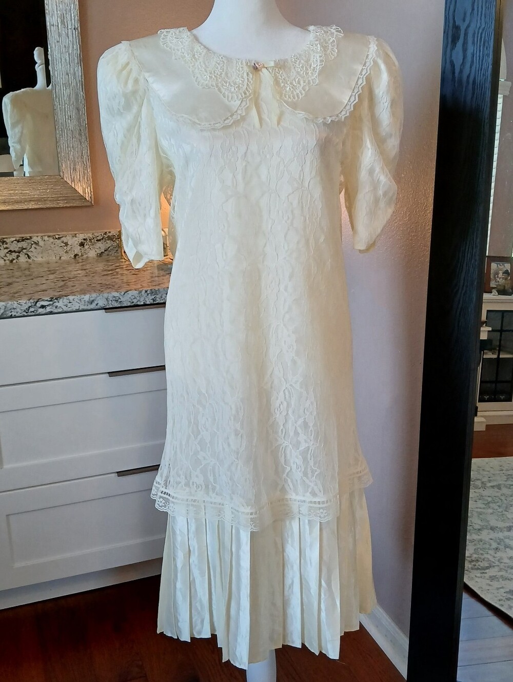 VTG Gunne Sax Dress Jessica McClintock Ivory Lace Midi Vintage 80s